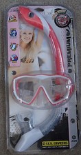 NIB U.S. DIVERS PREMIUM pink/white women's Mask Snorkel 2pc combo set