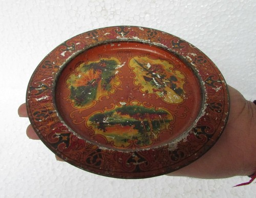 Bandeja de hojalata litográfica impresión escenario forma única antiguo coleccionable de colección de 3 piezas - Imagen 2 de 11