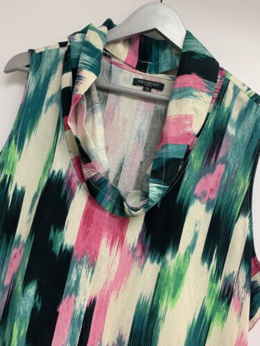 For Cynthia Linen Dress Cowl Neck Hi Low Midi Green Pink Brush Strokes Women 2X - Picture 3 of 11