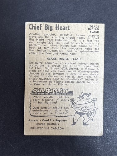 1954 Parkhurst Wrestling Card # 10 Chief Big Heart  (C) - Imagen 2 de 2