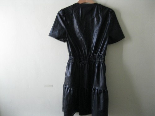 Vigoss Women's Party Short Sleeve Dress, Black Faux Leather Mini Stretch , Small - Picture 2 of 12