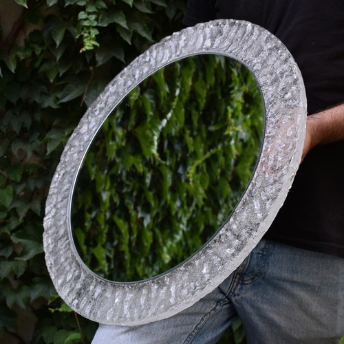 Vtg Lucite Round Wall Mirror Ice Texture Acrylic Mirror Germany 70s MCM Retro - Picture 6 of 14