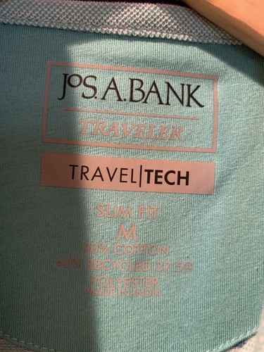 NWT Jos A Bank Traveler Travel Tech Mens Slim Fit Polo M Medium Aqua Stripe - Picture 11 of 12