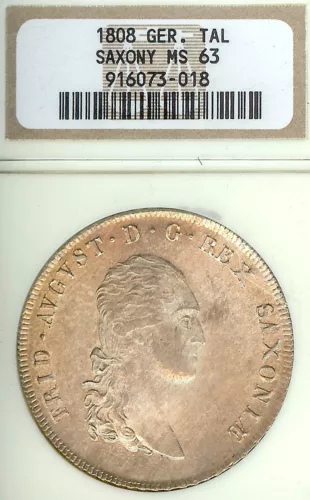 German States Saxony 1808 SGH Taler Coin NGC MS63 F.STG/STG Thaler Deutsch UNC