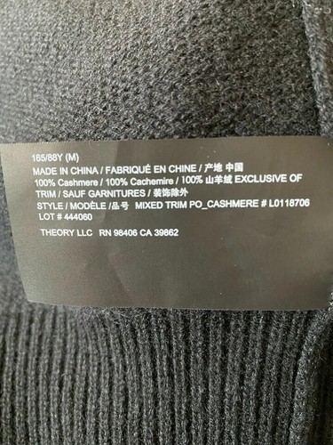 $285 NWT Theory Mixed Trim Crew Neck Cashmere Black Pullover sz M - Imagen 10 de 12