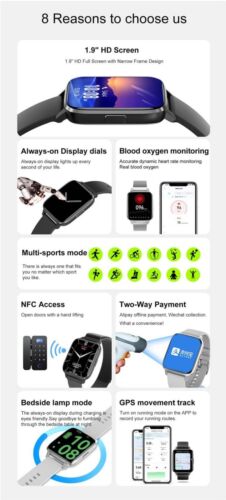 DTX MAX 1.9 Inch HD Display IP68 Waterproof NFC Payment Factory OEM Smart Watch - Picture 2 of 12