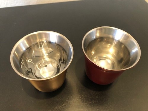 Nespresso Pixie Lungo Double-Wall Steel Espresso Coffee Cups - Set of 2 Red Gold - Picture 3 of 5