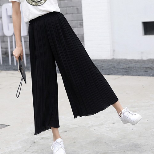 Women's Pleated Wide Leg Pants Elastic High Waist Chiffon Loose Trousers Summer - Bild 5 von 27