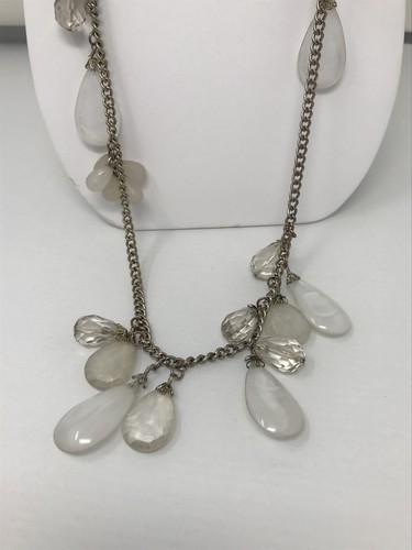 ANN TAYLOR LOFT Necklace Clear White Translucent Crystal Necklace Strand LONG - Picture 2 of 11