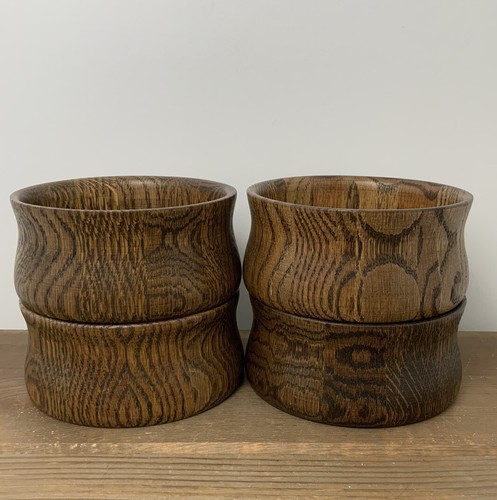 Set 4 ciotole vintage cimelio rovere legno curvo DidWare Stave USA ottime - Foto 2 di 18