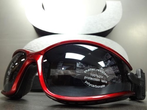 Motard Jour Équitation Rembourré Lunettes Rouge et Noir Cadre avec Sangle - Picture 3 of 9