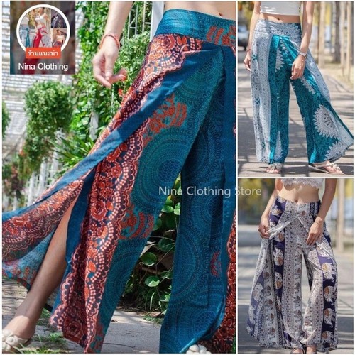 Damen Boho Palazzo Stil Yoga Sommer Strand Hose Thai Palazzo Stil Harem - Bild 3 von 40