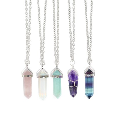 Triple Layer Chain Necklace Quartz Amethyst Crystal Gem Stone Boho Jewellery