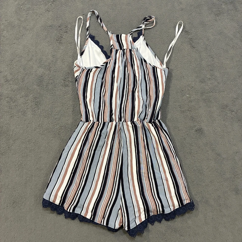 Papaya Multicolor Striped V-Neck Cami Romper Crochet Lace Jumpsuit Women Size S - Image 2 of 4