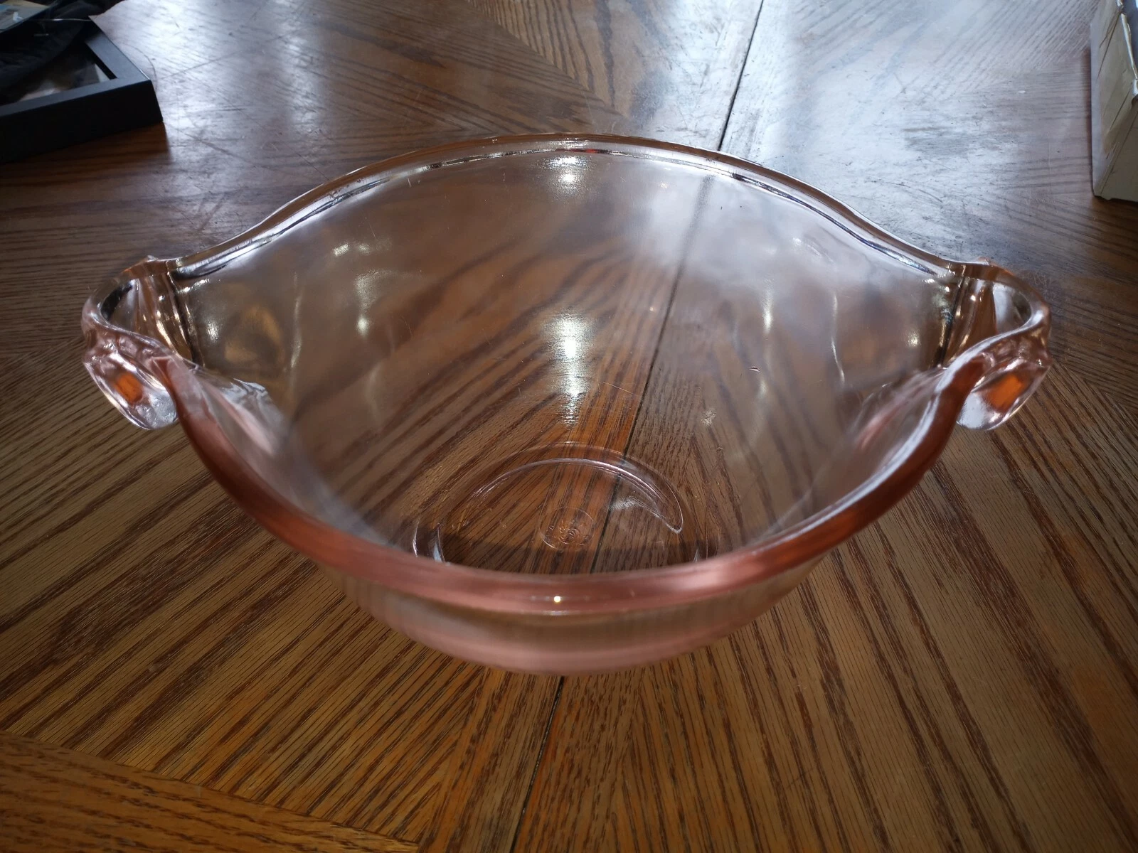 Vintage US Glass Clear 9" Mixing Serving Bowl with Handles 'Applied For Patent'