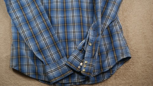 Ruehl No 925 Shirt Western Style Pearl Snap Cotton Blue Plaid M Cowboy Work - Picture 10 of 12