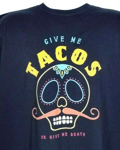 Camiseta Divertida De Colección Give Me Taco or Give Me Death Gráfico Mexicano Scull