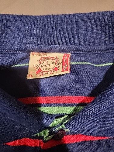 BKLYN Unltd Co. Collared Polo Short Sleeve Mens XL Blue Green & Red Striped - Picture 2 of 7