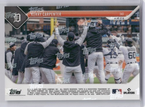 🟦 KERRY CARPENTER Rookie Card 2023 Topps Now #141 Detroit Tigers RC BLUE 31/39 - Picture 2 of 2