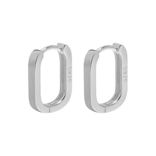 2 Colors Woman S925 Sterling Silver Oval Hoop Huggie Earrings Clip Pierced - Picture 6 of 8