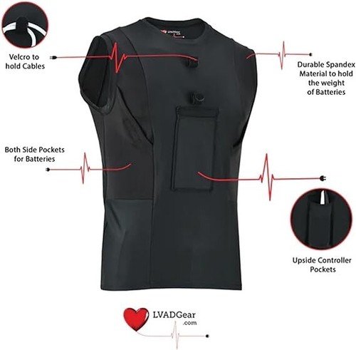 Camiseta sin mangas LVAD HeartMate 2 y 3 para hombre camiseta médica con bolsillo Battey negra - Imagen 2 de 7