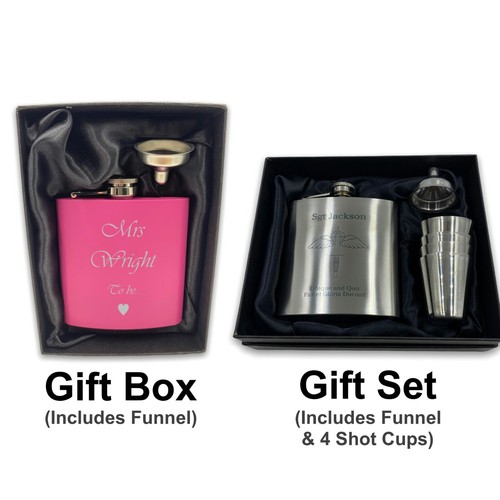 6oz Engraved Hip flask Personalised Any Logo Any Text Metal Hipflask Gift Set - Foto 6 di 12