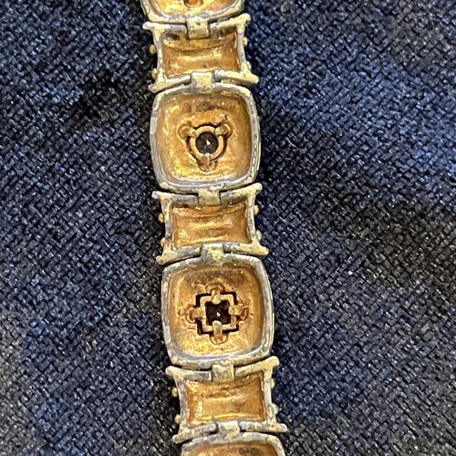 Vintage Sterling 925 Etruscan 9 Gemstones Open Back Vermeil Bracelet 30 Grams - Zdjęcie 11 z 24