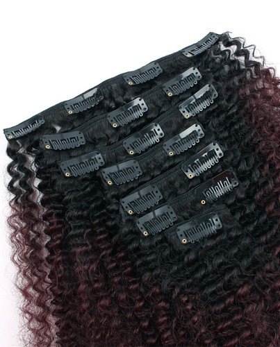 100% human hair 12" Inch 8A Top Grade Remy Ombre Clip-in extensions afro curly - Picture 4 of 8