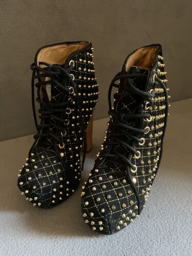 Jeffrey Campbell Lita Q Gold Studded Black Bootie Shoe Women's Size 5.5 M - Picture 6 of 15