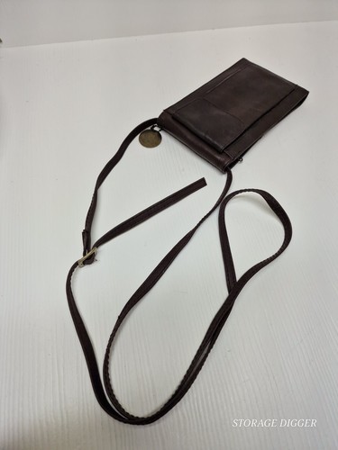 Vintage Ellington Leather Crossbody Bag Unisex Brown Travel Pouch Adjustable - Picture 4 of 12