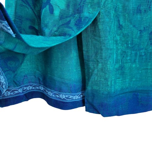 Vintage Skirt Set 2pc 8 Green Blue Watercolor Rayon Button Up Top Midi Skirt USA - Picture 17 of 21