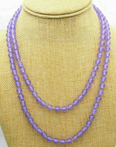 Genuine Natural 6mm Lavender Jade Round Beads Gemstone Necklace 36 Inches - Picture 8 of 12