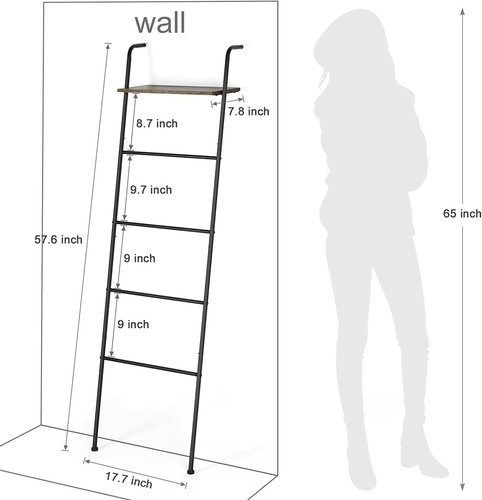 Wand Anlehn Handtuch Leiter Deckenhalter Regal mit Ablage für Wohnzimmer Bad - Bild 14 von 26