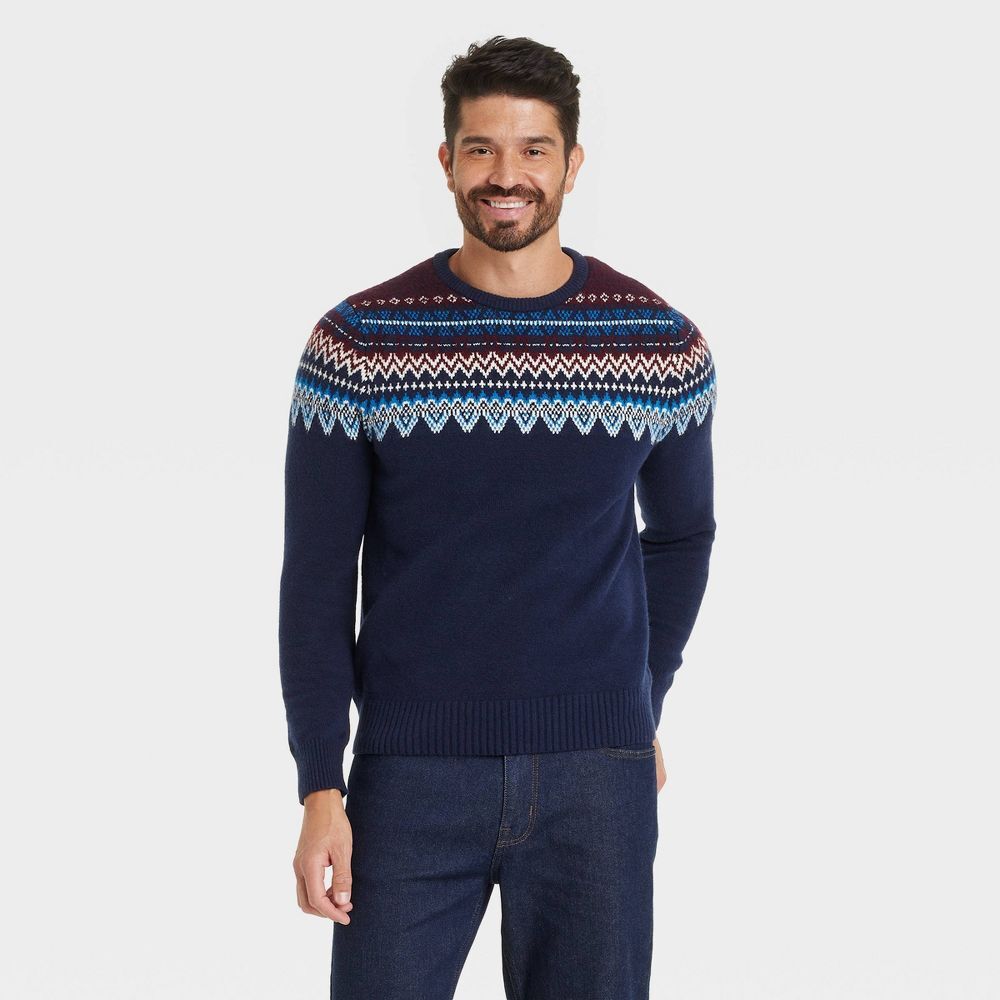 Мужской свитер-пуловер Fair Isle Holiday с круглым вырезом - Goodfellow & Co Темно-синий M