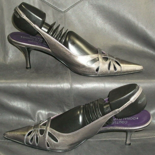 Donald J Pliner Romy women's pewter leather slingback dress pump shoes US 8 1/2N - Picture 2 of 5
