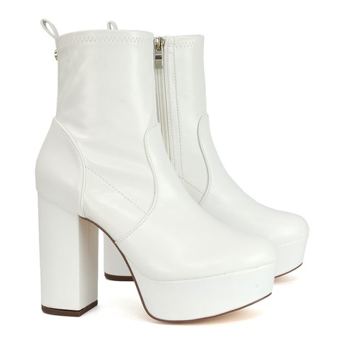Womens Platform High Heel Ankle Boots Ladies Stretch Sock Block Booties Size 3-8 - Picture 45 of 45