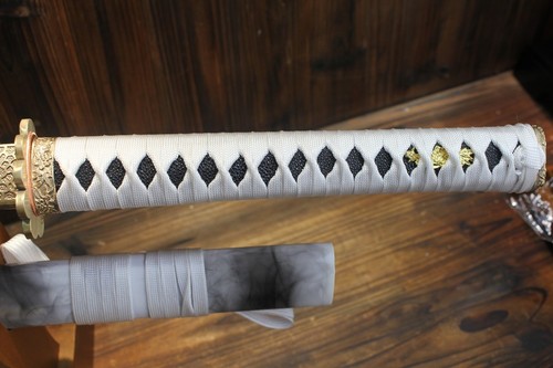 Japanese White Kumo T10 Folded Steel Double Edge Katana Samurai Sword Full Tang - Picture 5 of 10