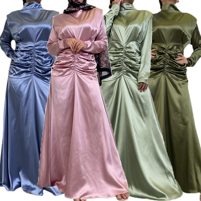 Muslim Women Satin Abaya Maxi Dress Kaftan Jilbab Dubai Arab Islamic Evening New Muslim Women Satin Abaya Maxi Dress Kaftan Jilbab Dubai Arab Islamic Evening New