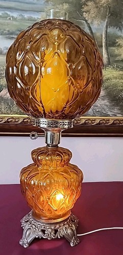 Bernsteinfarbene Blase Glas 3-Wege Salon Boudoir Windlicht Lampe Vom Winde verweht 22 Zoll - Bild 13 von 14
