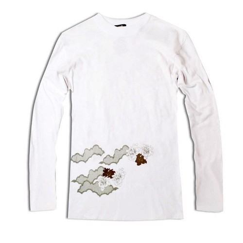 Herren Langarm T-Shirt Japanisches Muster Stickerei Tee Ukiyo-e Schwarz Weiß - Bild 16 von 19