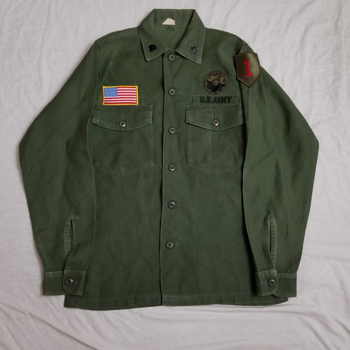 ミリタリーシャツSATEEN, OG107/fatigue（US放出品） Vintage Vietnam Era OG-107 Utility Shirt Sateen Fatigue US