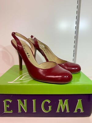 NEW Enigma Wine Red Round Toe Heel Shoes Back Strap Size 7.5, 8.5 HH590