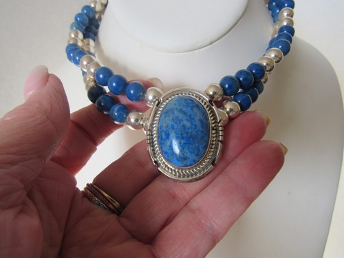 Jon McCray IHMSS Navajo Sterlingsilber Lapis Doppelstrang Halskette wunderschön - Bild 9 von 12