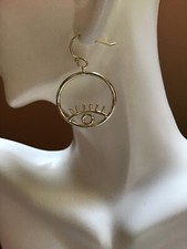 Sterling Silver 14k YGP evil Eye Hoop Earrings New