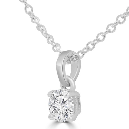 0.27 CT Round SI1 F Diamond Solitaire Pendant Necklace 14K White Gold - Picture 2 of 7