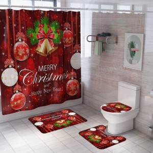 Christmas-Shower-Curtain-Set-Bathroom-Rug-Skidproof-Toilet-Lid-Cover-Bath-Mat