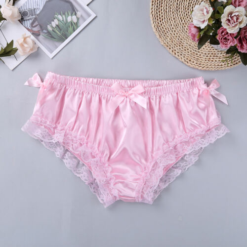 Men's Sissy Briefs Bloomers Frilly Satin Crossdress Skirted Panties Underwear - Picture 86 of 308