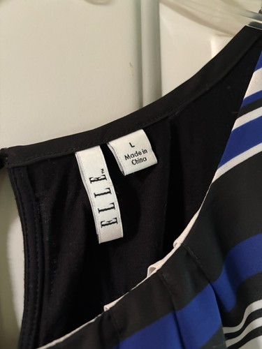 Elle Women’s Tank Large Lined Stripe Pleats - Picture 2 of 10