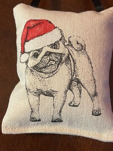 Decoration Eric & Christopher Christmas Ornament Dog Mini Pillow With Santa Hat - Picture 7 of 9