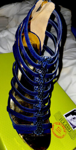 ❤️ Ted Baker ‘Jickai’ Dark Blue Suede & Snake Skin Cage Heels COST £120 ❤️ - Picture 2 of 5